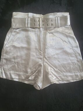 Marciano Cream High-Waist Belted Shorts with Grommet Detail